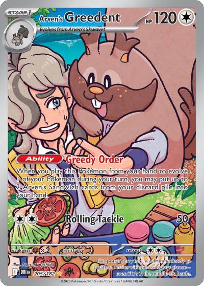 Arven's Greedent 205/182 Destined Rivals Pokemon card