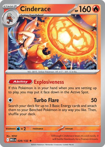 Cinderace 28/132 Mega Evolution Pokemon card