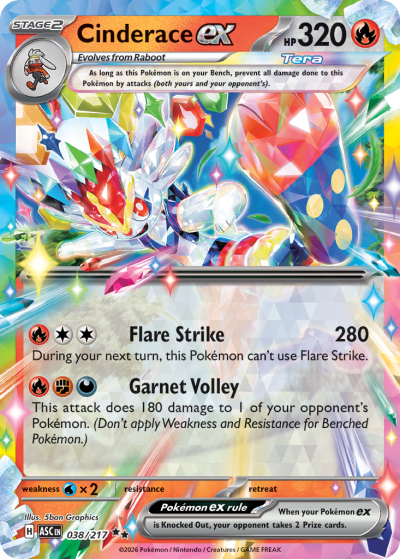Cinderace ex 38/217 Ascended Heroes Pokemon card