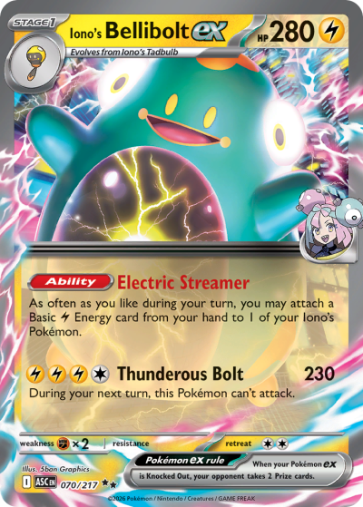 Iono's Bellibolt ex 70/217 Ascended Heroes Pokemon card