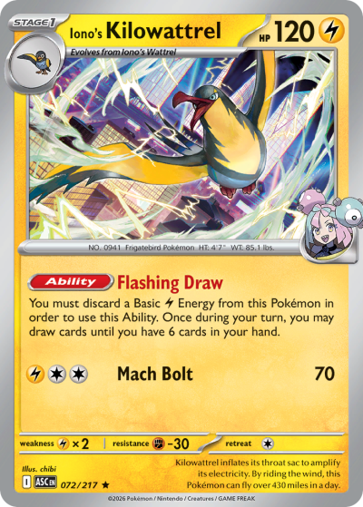 Iono's Kilowattrel 72/217 Ascended Heroes Pokemon card