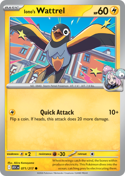 Iono's Wattrel 71/217 Ascended Heroes Pokemon card