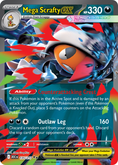 Mega Scrafty ex 135/217 Ascended Heroes Pokemon card