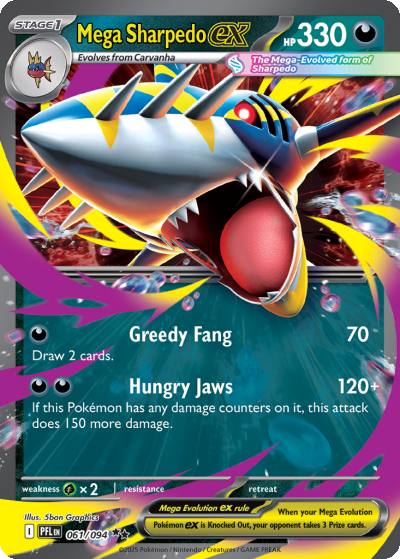 Mega Sharpedo ex 61/94 Phantasmal Flames Pokemon card