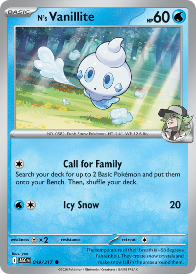 N's Vanillite 49/217 Ascended Heroes Pokemon card