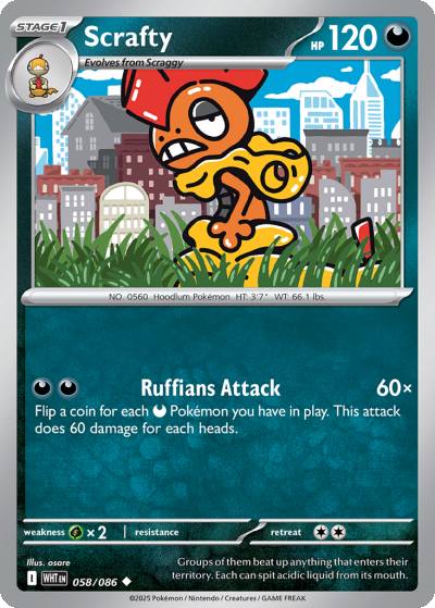 Scrafty 58/86 White Flare Pokemon card