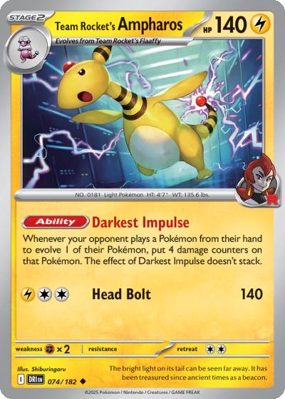 Team Rocket's Ampharos 74/182 Destined Rivals Pokemon card