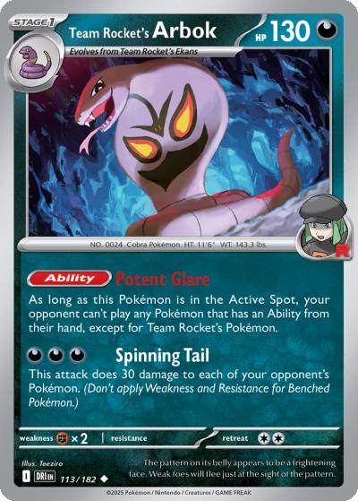 Team Rocket's Arbok 113/182 Destined Rivals Pokemon card