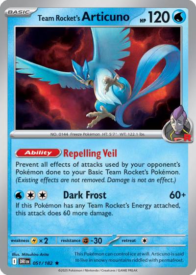 Team Rocket's Articuno 51/182 Destined Rivals Pokemon card