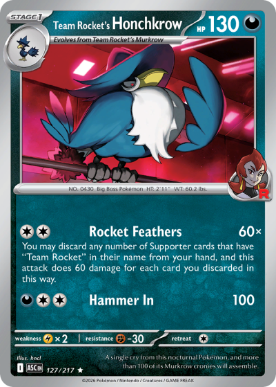 Team Rocket's Honchkrow 127/217 Ascended Heroes Pokemon card