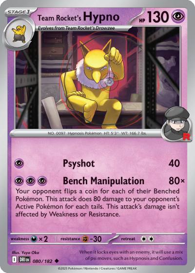 Team Rocket's Hypno 80/182 Destined Rivals Pokemon card