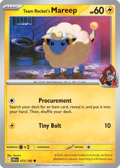 Team Rocket's Mareep 72/182 Destined Rivals Pokemon card