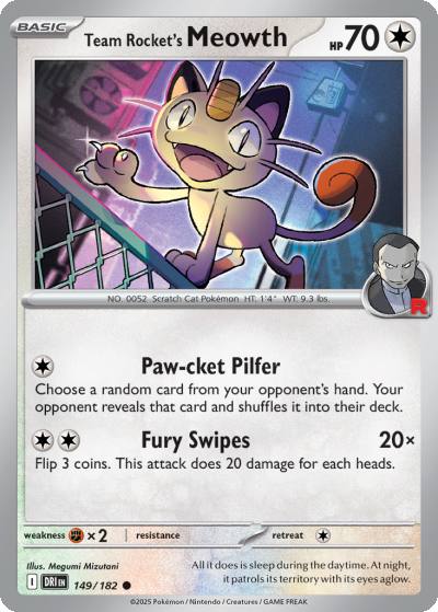 Team Rocket's Meowth 149/182 Destined Rivals Pokemon card