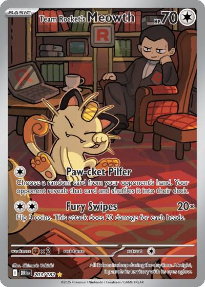 Team Rocket's Meowth 203/182 Destined Rivals Pokemon card