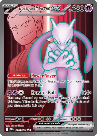 Team Rocket's Mewtwo ex 213/182 Destined Rivals Pokemon card
