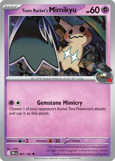 Team Rocket's Mimikyu 87/182 Destined Rivals Pokemon card
