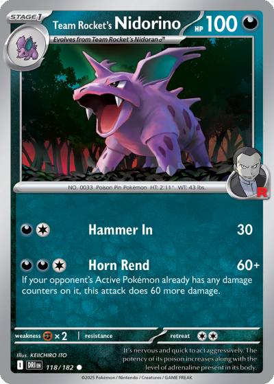 Team Rocket's Nidorino 118/182 Destined Rivals Pokemon card