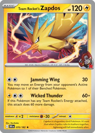 Team Rocket's Zapdos 70/182 Destined Rivals Pokemon card