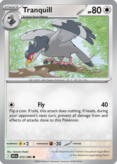 Tranquill 72/86 Black Bolt Pokemon card