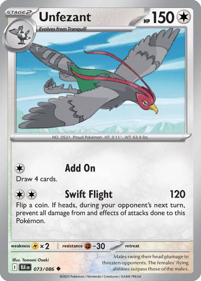 Unfezant 73/86 Black Bolt Pokemon card