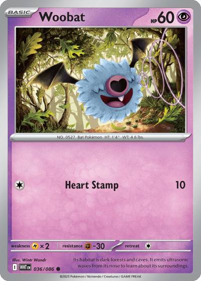 Woobat 36/86 White Flare Pokemon card