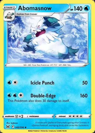 Abomasnow 43/196 Lost Origin Pokemon card