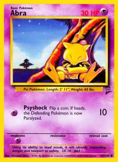 Abra 65/130 Base Set 2 Pokemon card