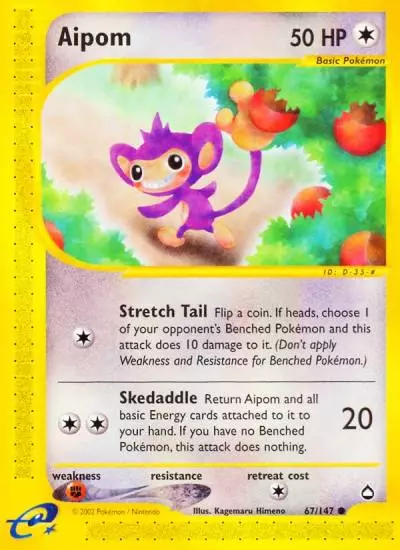 Aipom 67/147 Aquapolis Pokemon card
