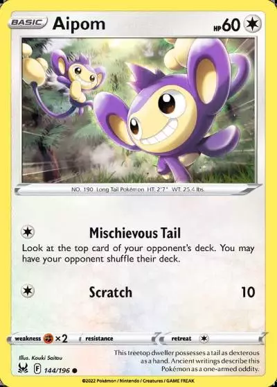 Aipom 144/196 Lost Origin Pokemon card