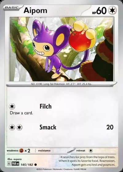 Aipom 145/182 Paradox Rift Pokemon card