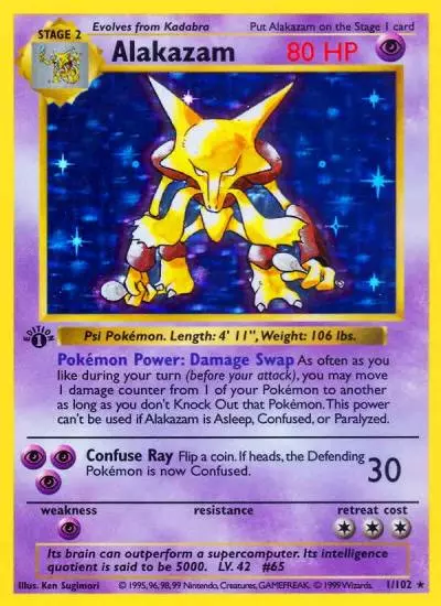 Alakazam 1/102 Base Pokemon card