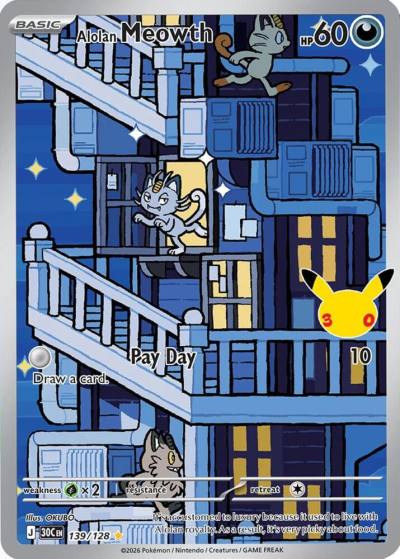 Alolan Meowth 139/128 30th Celebration Pokemon card