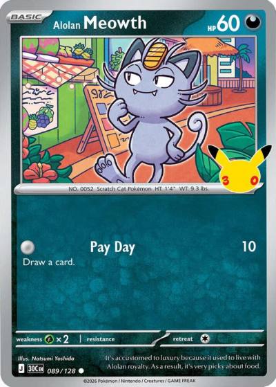 Alolan Meowth 89/128 30th Celebration Pokemon card