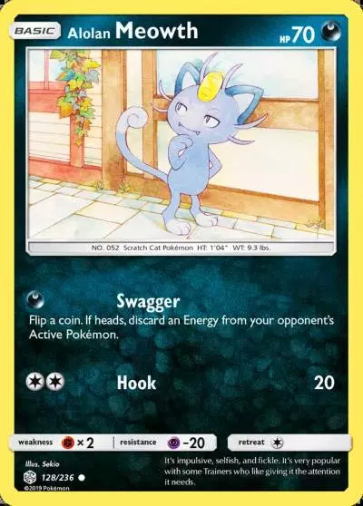 Alolan Meowth 128/236 Cosmic Eclipse Pokemon card