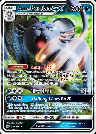 Alolan Persian-GX 129/236 Cosmic Eclipse Pokemon card