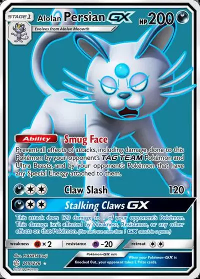 Alolan Persian-GX 219/236 Cosmic Eclipse Pokemon card