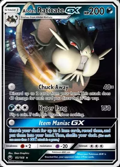 Alolan Raticate-GX 85/168 Celestial Storm Pokemon card