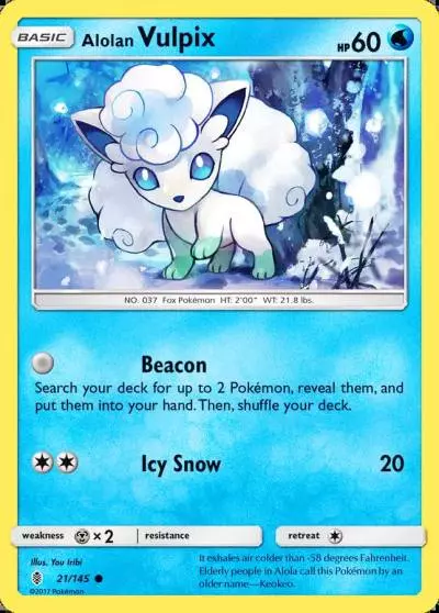 Alolan Vulpix 21/145 Guardians Rising Pokemon card