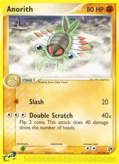 Anorith 28/100 Sandstorm Pokemon card