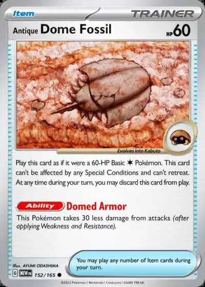 Antique Dome Fossil 152/165 151 Pokemon card