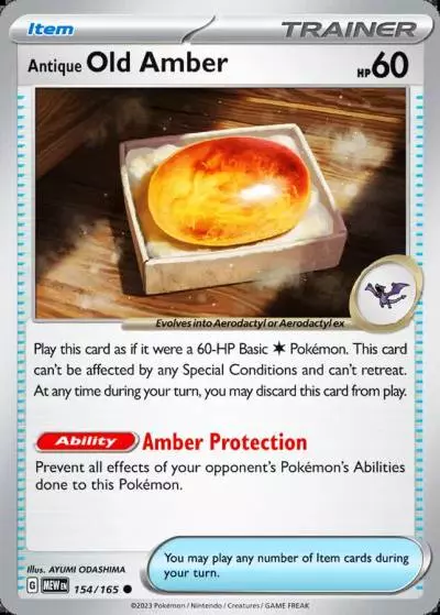 Antique Old Amber 154/165 151 Pokemon card