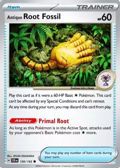 Antique Root Fossil 130/142 Stellar Crown Pokemon card