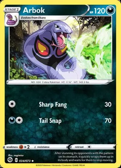 Arbok 34/73 Champion's Path Pokemon card