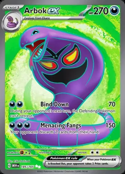 Arbok ex 185/165 151 Pokemon card