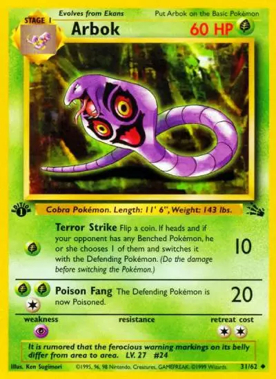 Arbok 31/62 Fossil Pokemon card