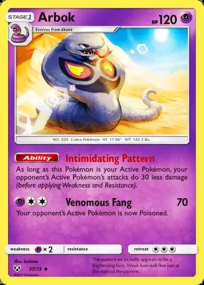Arbok 37/73 Shining Legends Pokemon card