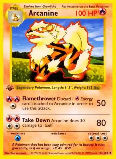 Arcanine 23/102 Base Pokemon card