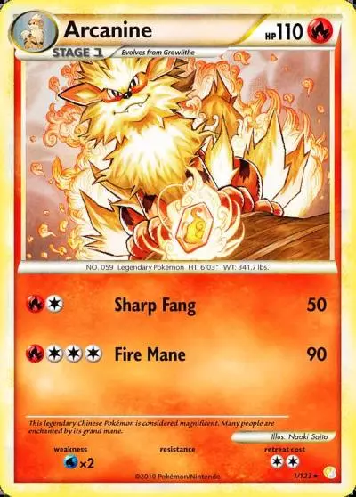 Arcanine 1/123 HeartGold & SoulSilver Pokemon card