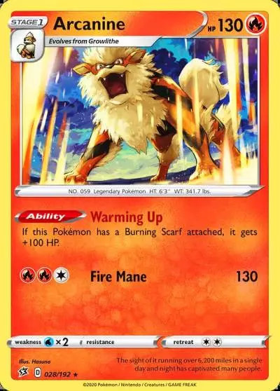 Arcanine 28/192 Rebel Clash Pokemon card
