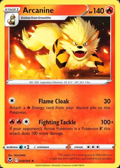 Arcanine 20/195 Silver Tempest Pokemon card